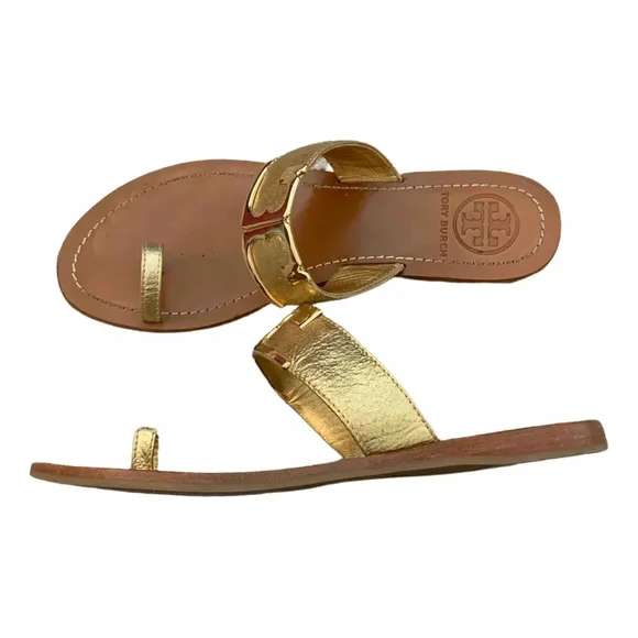 Tory Burch Marcia Metallic Leather Toe Ring Slides - Picture 3 of 7